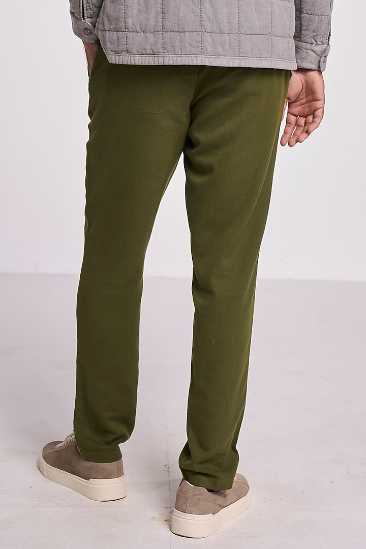 Olive Linen Handspun Drawstring Pants by TERRA LUNA at Pernia's Pop Up Shop