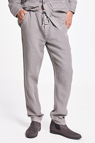 Charcoal Linen Handspun Drawstring Pants by TERRA LUNA