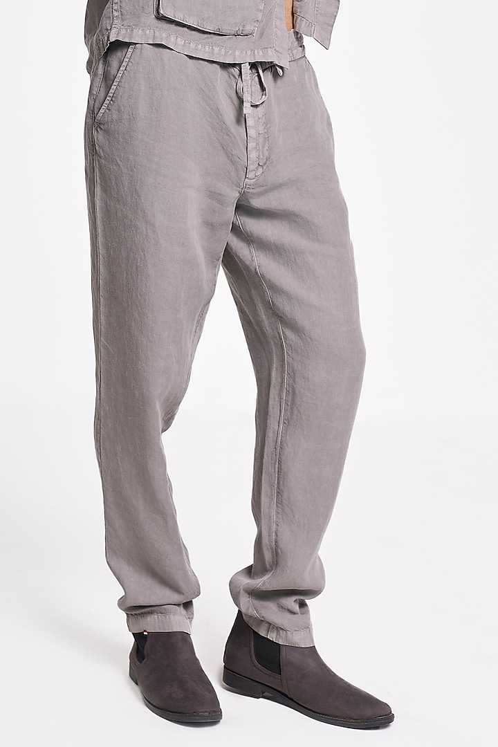Charcoal Linen Handspun Drawstring Pants by TERRA LUNA at Pernia's Pop Up Shop