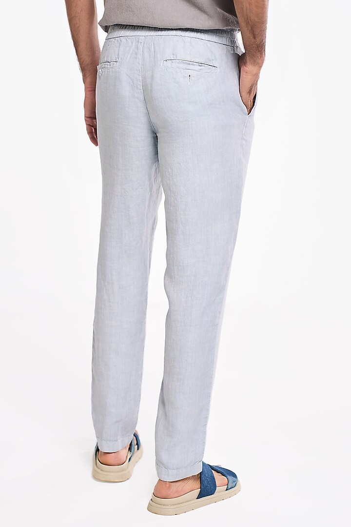 Pearl Blue Linen Handspun Drawstring Pants by TERRA LUNA at Pernia's Pop Up Shop