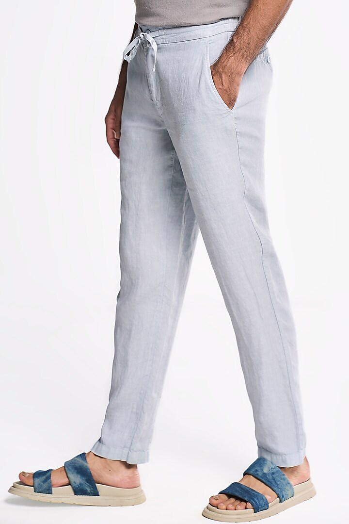 Pearl Blue Linen Handspun Drawstring Pants by TERRA LUNA at Pernia's Pop Up Shop