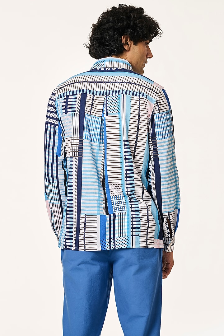 Blue Organic Khadi Cotton Party Wear Shirt by TERRA LUNA at Pernia's Pop Up Shop