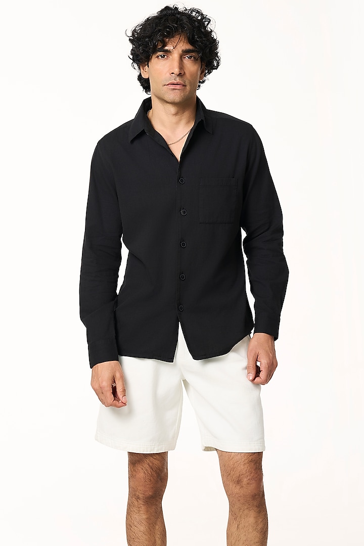 Black Organic Khadi Cotton Shirt by TERRA LUNA