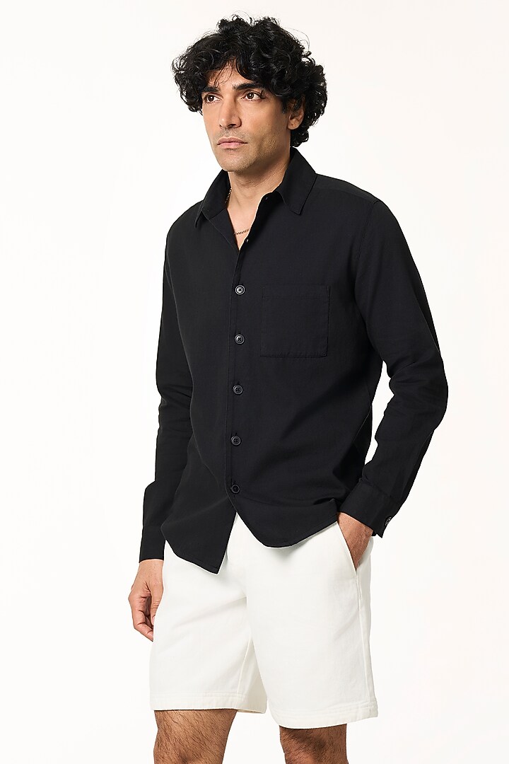 Black Organic Khadi Cotton Summer Shirt by TERRA LUNA at Pernia's Pop Up Shop