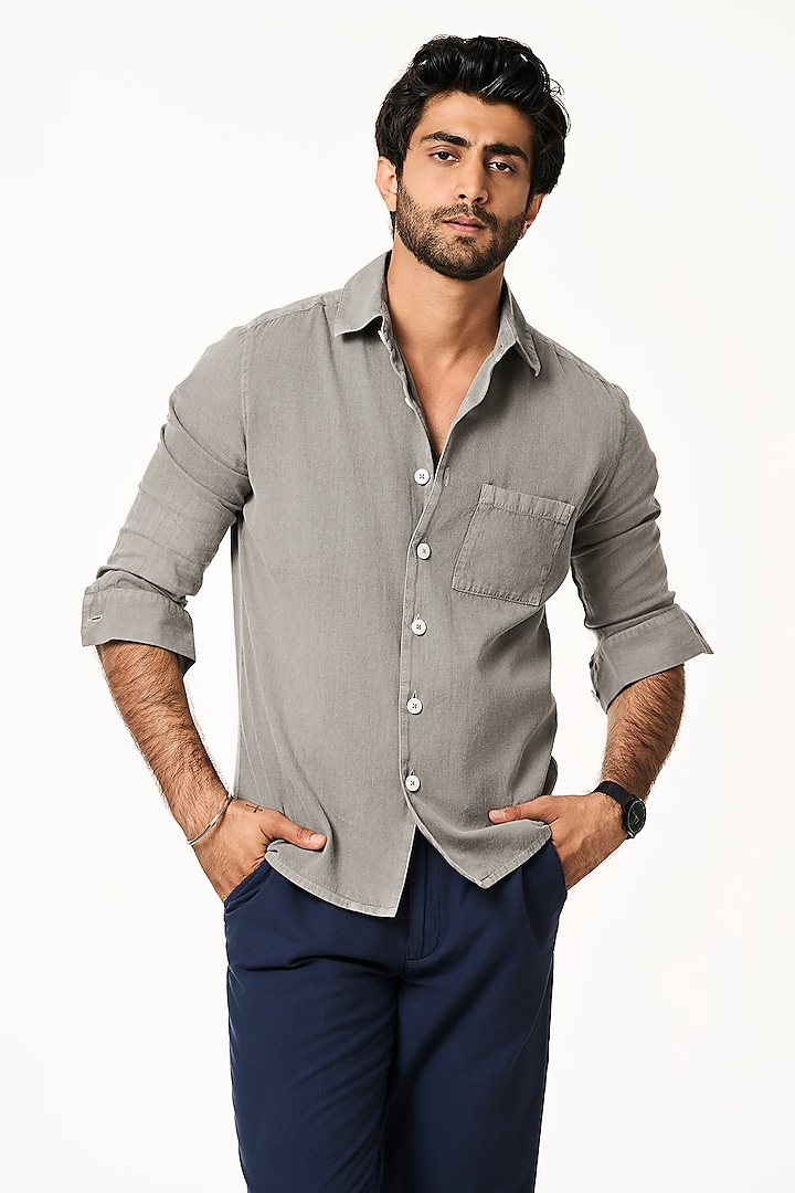 Charcoal Grey Organic Khadi Cotton Shirt by TERRA LUNA