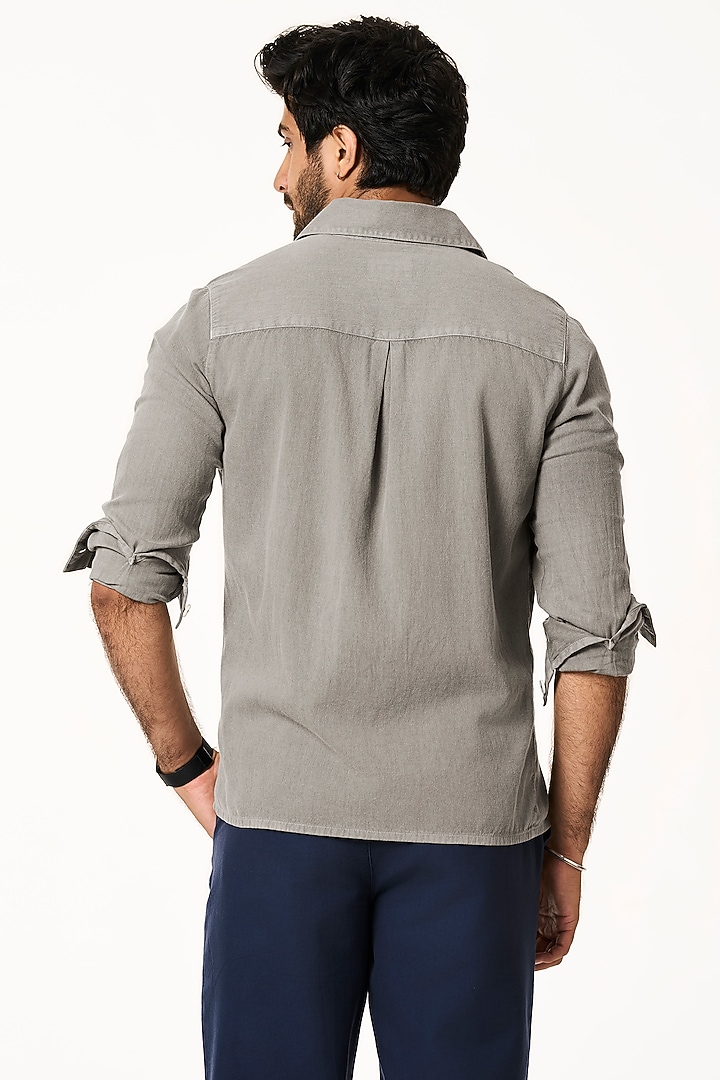 Charcoal Grey Organic Khadi Cotton Summer Shirt by TERRA LUNA at Pernia's Pop Up Shop