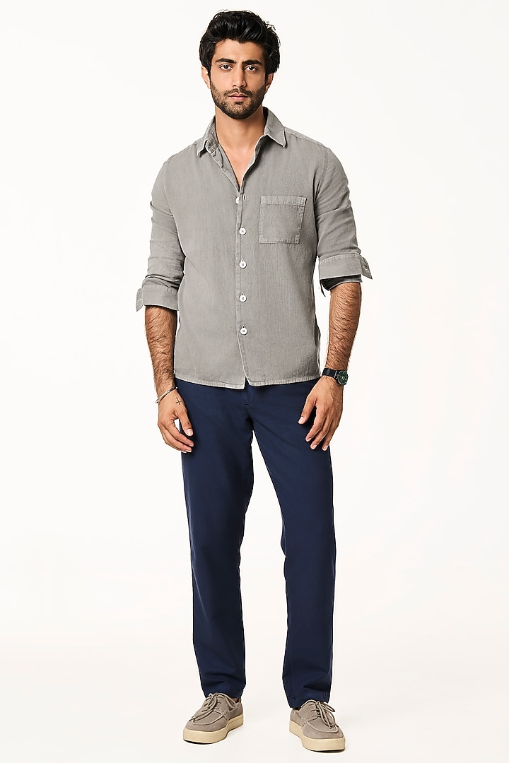 Charcoal Grey Organic Khadi Cotton Summer Shirt by TERRA LUNA at Pernia's Pop Up Shop