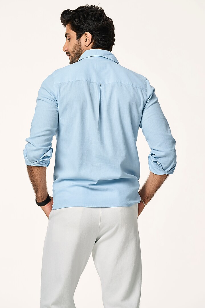 Ice Blue Organic Khadi Cotton Summer Shirt by TERRA LUNA at Pernia's Pop Up Shop