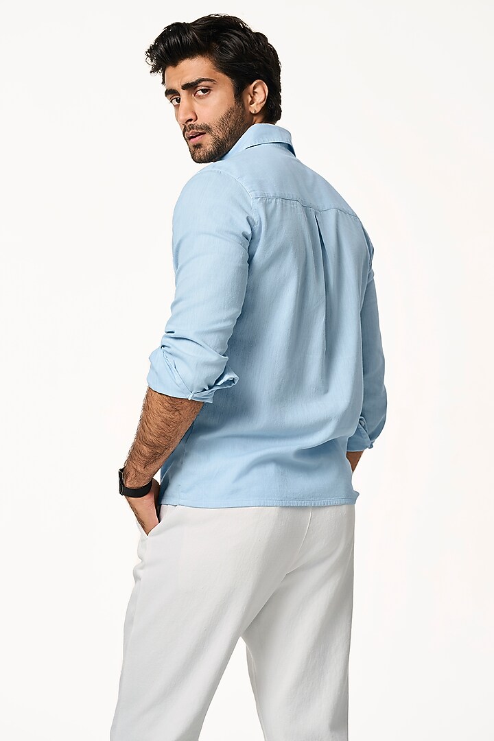 Ice Blue Organic Khadi Cotton Summer Shirt by TERRA LUNA at Pernia's Pop Up Shop