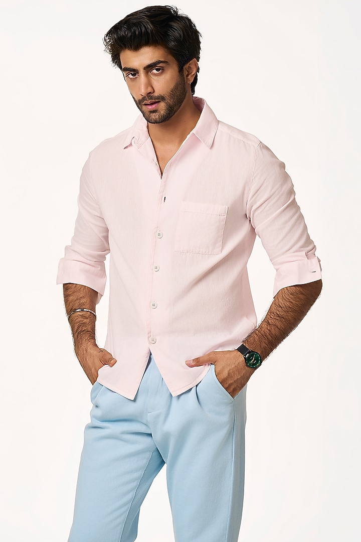 Sunrise Pink Organic Khadi Cotton Summer Shirt by TERRA LUNA at Pernia's Pop Up Shop