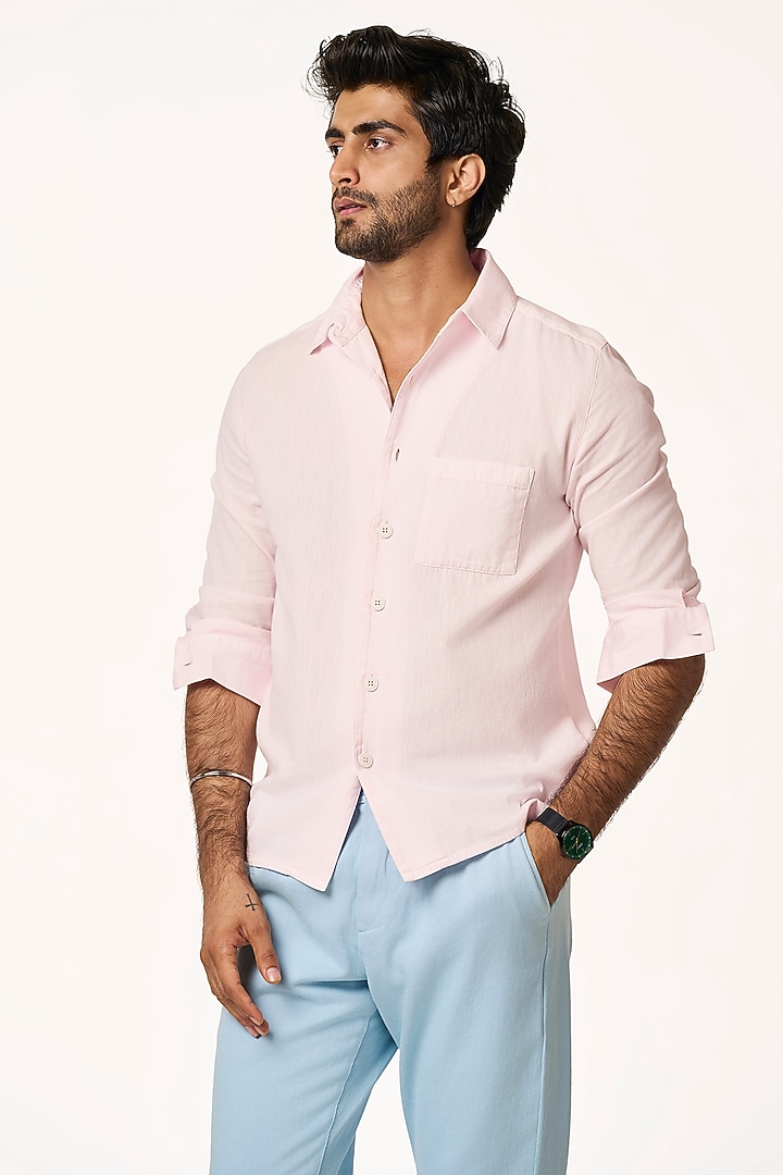 Sunrise Pink Organic Khadi Cotton Summer Shirt by TERRA LUNA at Pernia's Pop Up Shop
