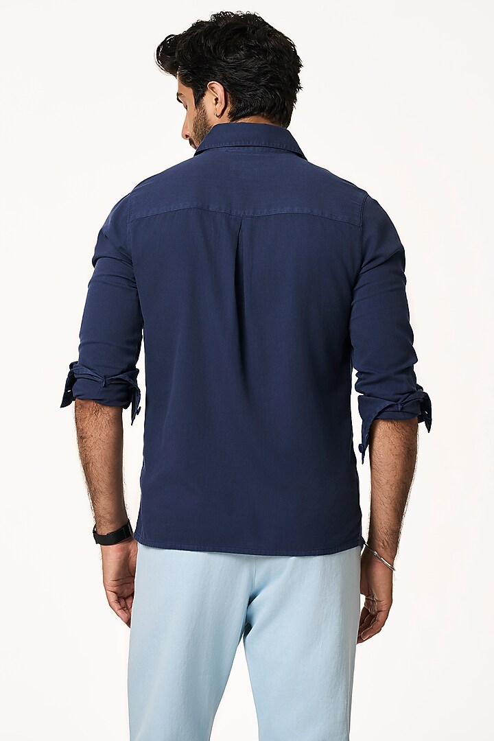 Navy Blue Organic Khadi Cotton Summer Shirt by TERRA LUNA at Pernia's Pop Up Shop