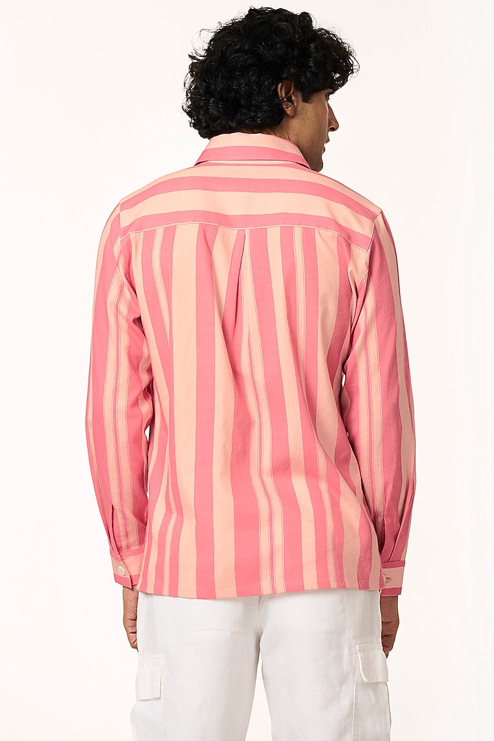 Pink Organic Khadi Cotton Stripe Printed Party Wear Shirt by TERRA LUNA at Pernia's Pop Up Shop