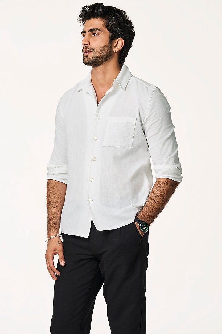 White Organic Khadi Cotton Summer Shirt by TERRA LUNA at Pernia's Pop Up Shop