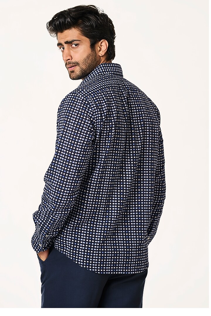 Blue Organic Khadi Cotton Printed Party Wear Shirt by TERRA LUNA at Pernia's Pop Up Shop