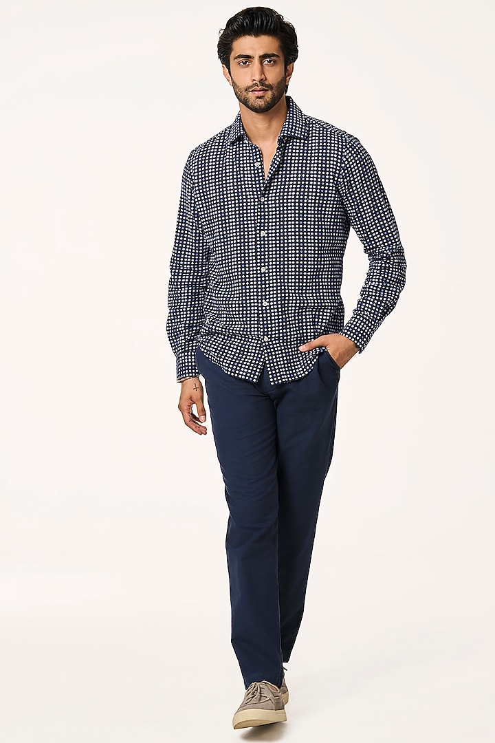 Blue Organic Khadi Cotton Printed Party Wear Shirt by TERRA LUNA at Pernia's Pop Up Shop