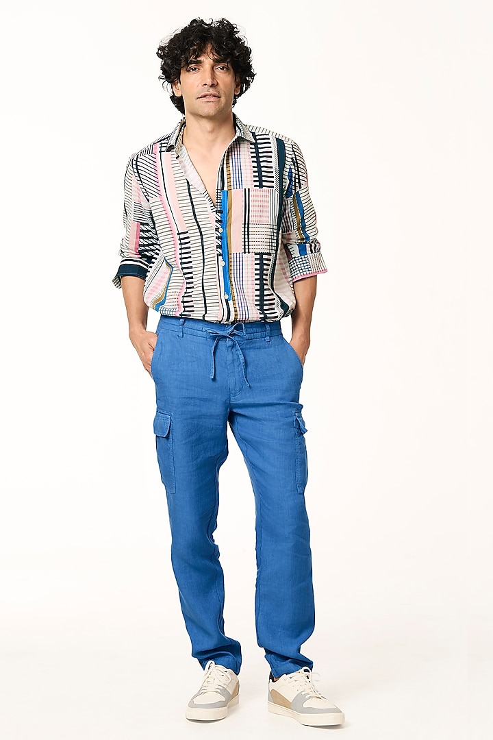 Ocean Blue Linen Pants by TERRA LUNA at Pernia's Pop Up Shop