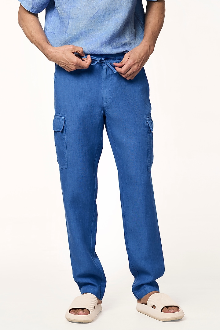 Ocean Blue Linen Pants by TERRA LUNA at Pernia's Pop Up Shop