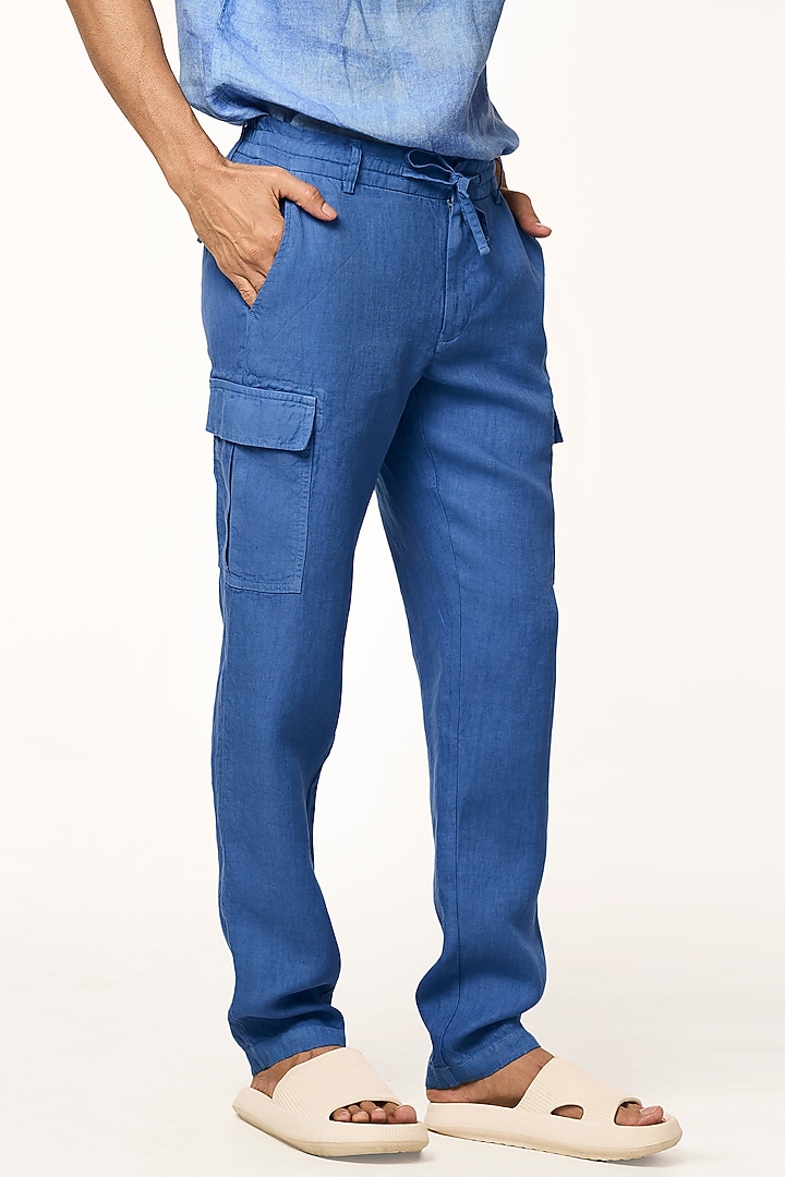 Ocean Blue Linen Pants by TERRA LUNA at Pernia's Pop Up Shop