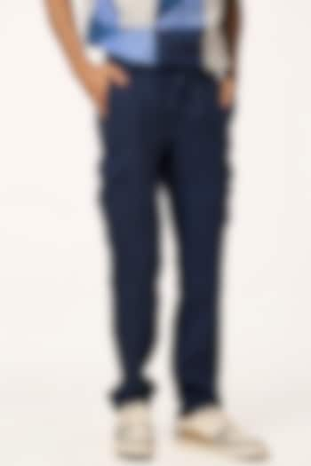 Navy Blue Linen Pants by TERRA LUNA