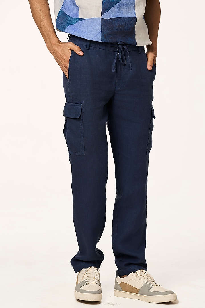 Navy Blue Linen Pants by TERRA LUNA