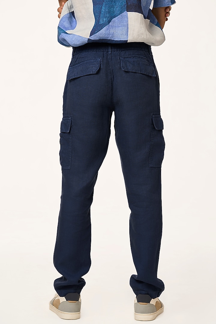 Navy Blue Linen Pants by TERRA LUNA at Pernia's Pop Up Shop