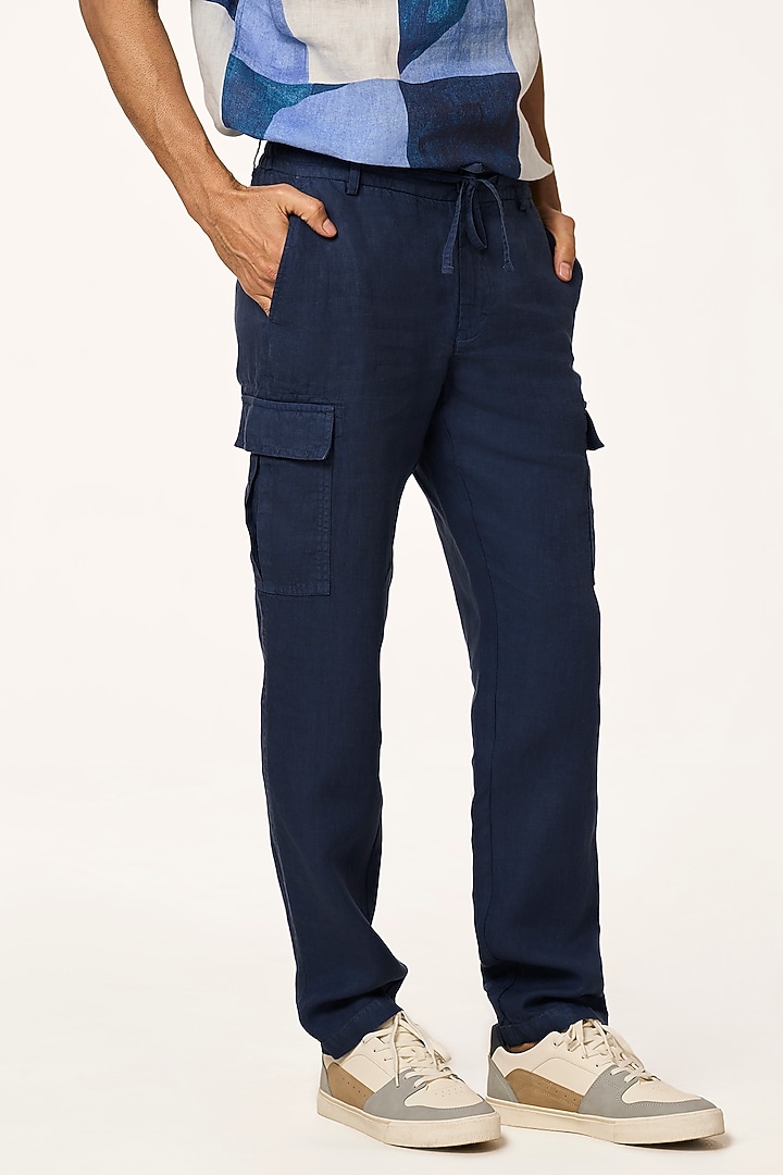 Navy Blue Linen Pants by TERRA LUNA at Pernia's Pop Up Shop