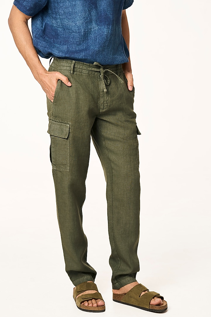 Moss Green Linen Pants by TERRA LUNA at Pernia's Pop Up Shop