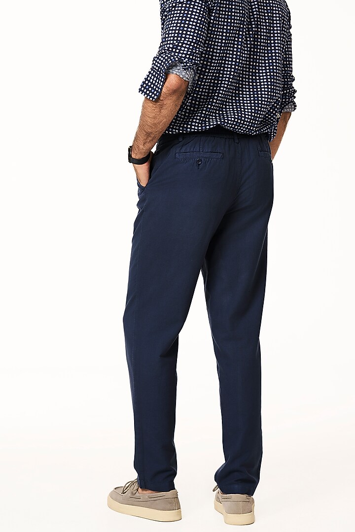 Navy Blue Organic Khadi Cotton Pants by TERRA LUNA at Pernia's Pop Up Shop