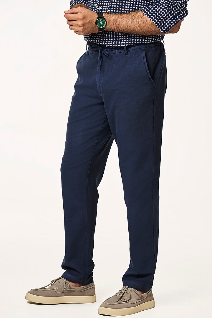 Navy Blue Organic Khadi Cotton Pants by TERRA LUNA at Pernia's Pop Up Shop