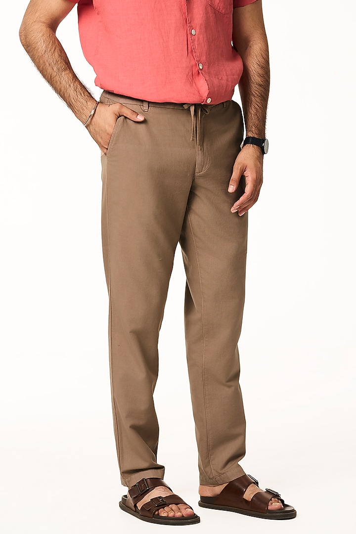 Toffee Colored Organic Khadi Cotton Pants by TERRA LUNA at Pernia's Pop Up Shop