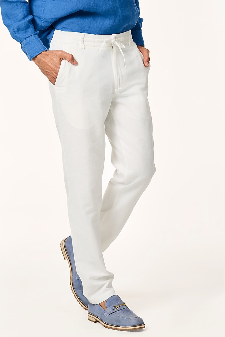 White Organic Khadi Cotton Pants by TERRA LUNA at Pernia's Pop Up Shop