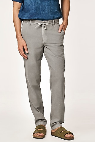 Charcoal Organic Khadi Cotton Pants by TERRA LUNA