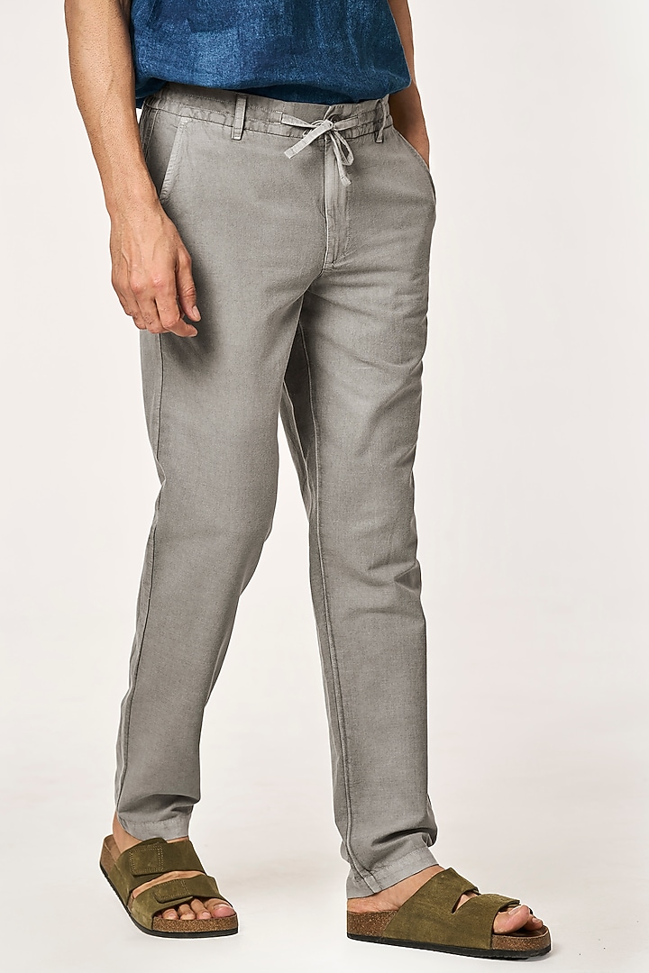 Charcoal Organic Khadi Cotton Pants by TERRA LUNA at Pernia's Pop Up Shop