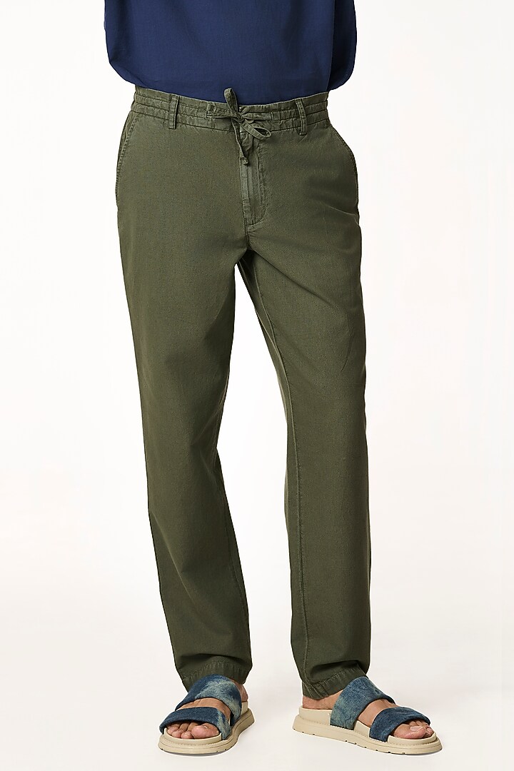 Moss-Colored Organic Khadi Cotton Pants by TERRA LUNA at Pernia's Pop Up Shop