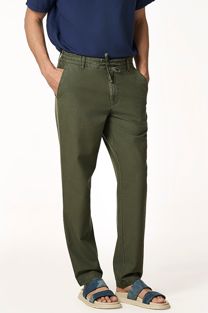Moss-Colored Organic Khadi Cotton Pants by TERRA LUNA at Pernia's Pop Up Shop