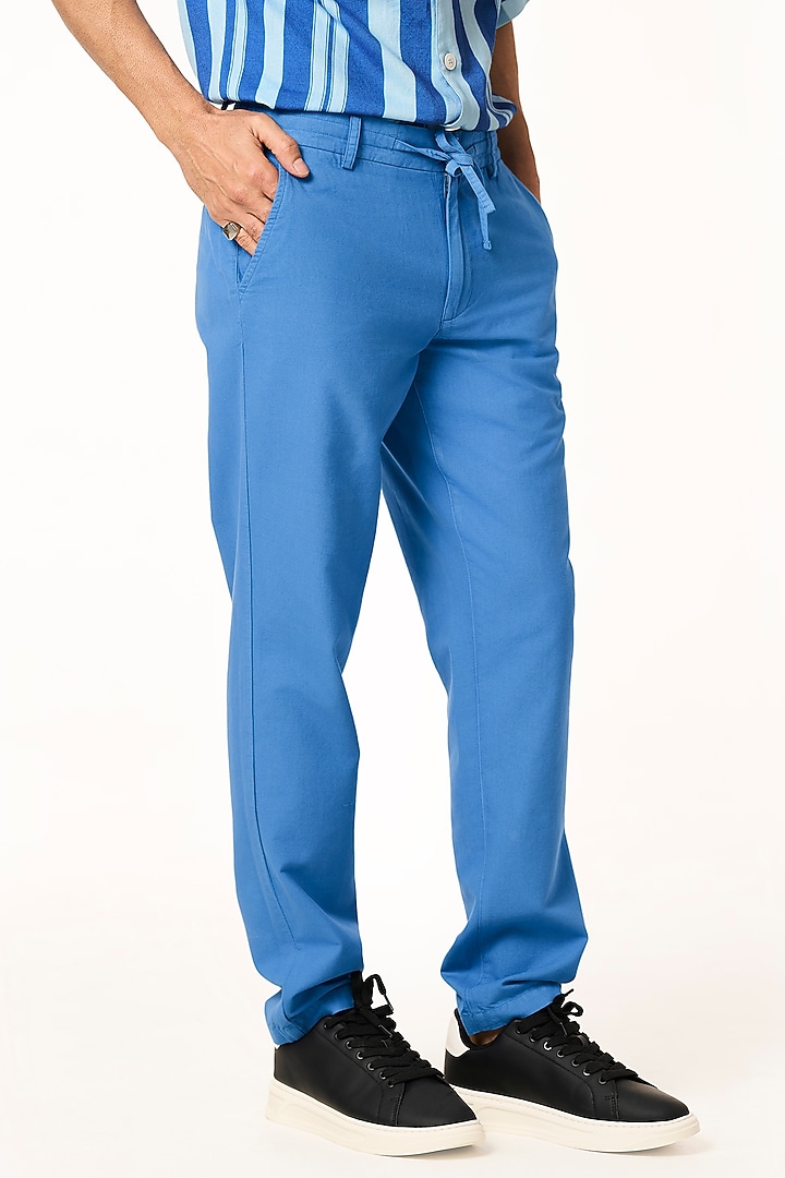 Ocean Blue Organic Khadi Cotton Pants by TERRA LUNA at Pernia's Pop Up Shop