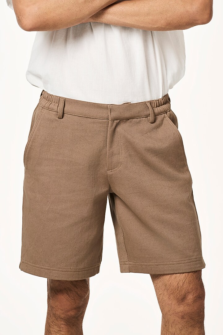 Toffee Colored Organic Khadi Cotton Shorts by TERRA LUNA at Pernia's Pop Up Shop
