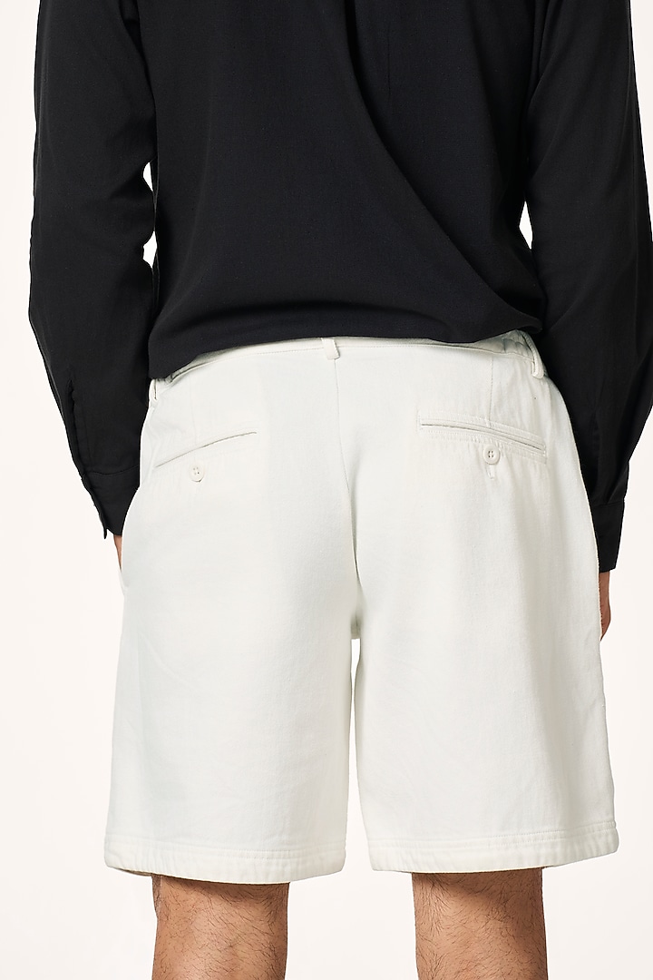 White Organic Khadi Cotton Shorts by TERRA LUNA at Pernia's Pop Up Shop
