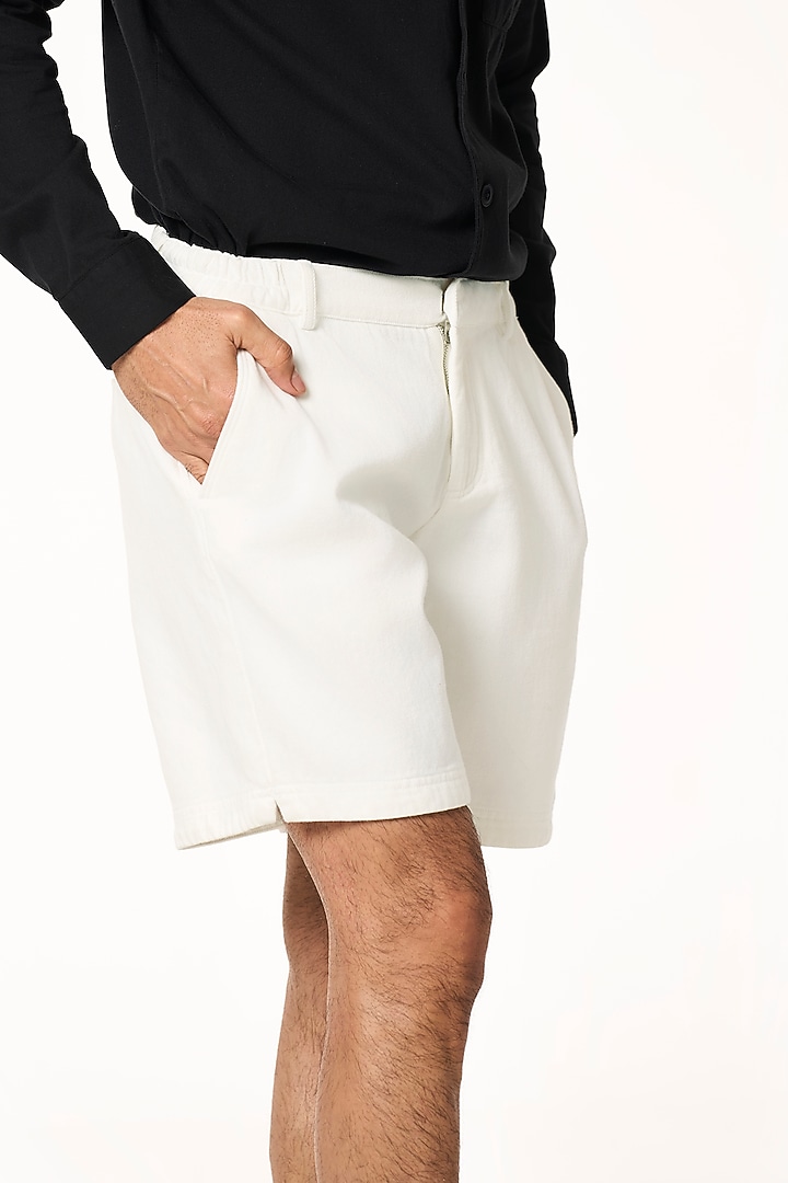 White Organic Khadi Cotton Shorts by TERRA LUNA at Pernia's Pop Up Shop