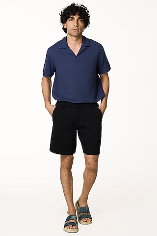 Black Organic Khadi Cotton Shorts by TERRA LUNA