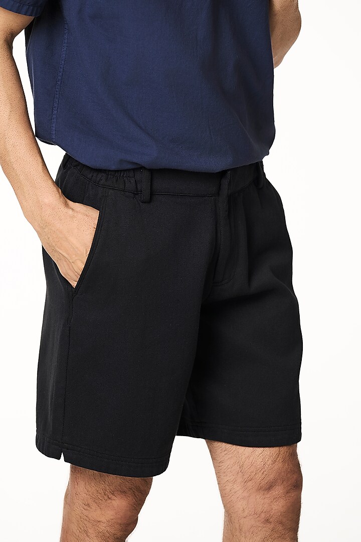 Black Organic Khadi Cotton Shorts by TERRA LUNA at Pernia's Pop Up Shop