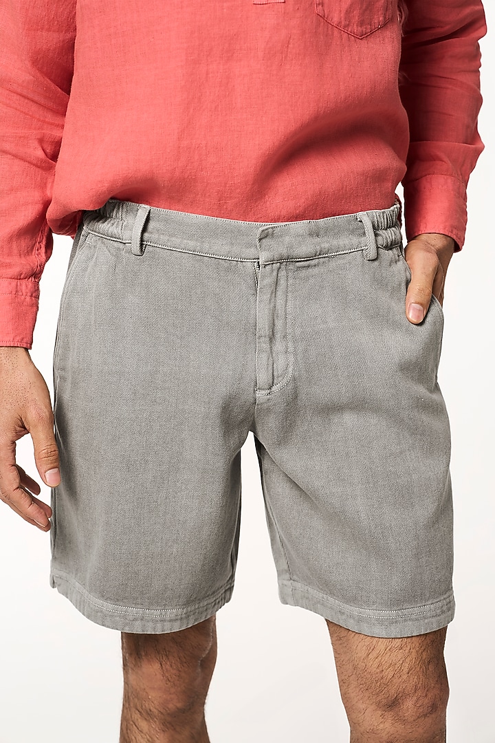 Charcoal Organic Khadi Cotton Shorts by TERRA LUNA at Pernia's Pop Up Shop