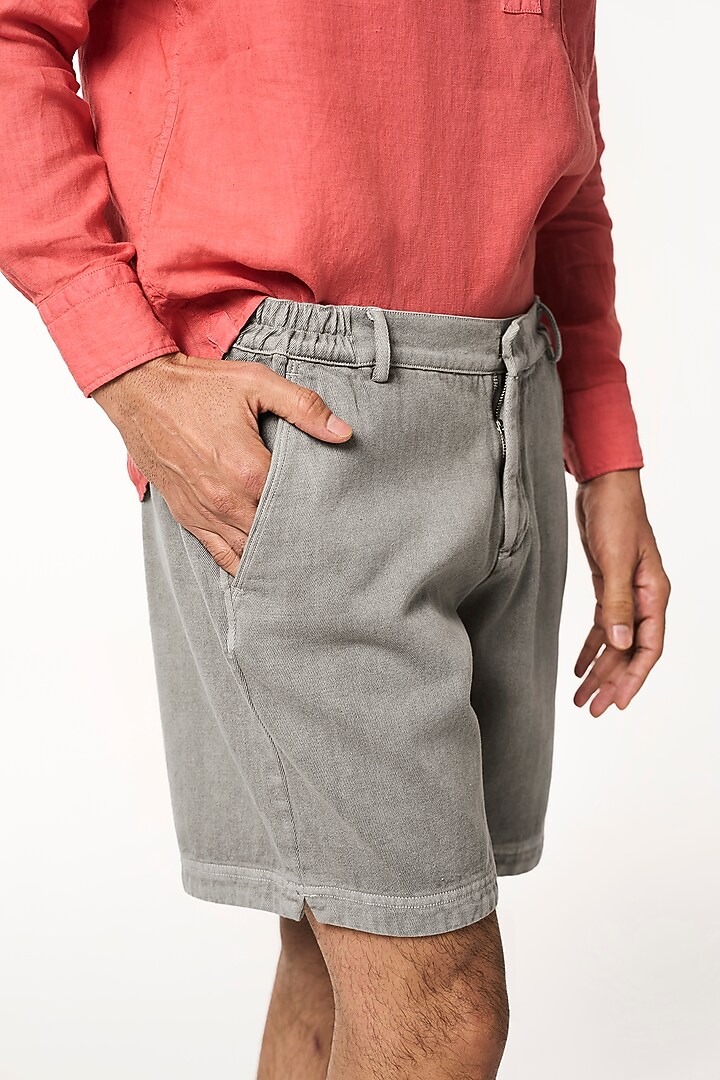 Charcoal Organic Khadi Cotton Shorts by TERRA LUNA at Pernia's Pop Up Shop
