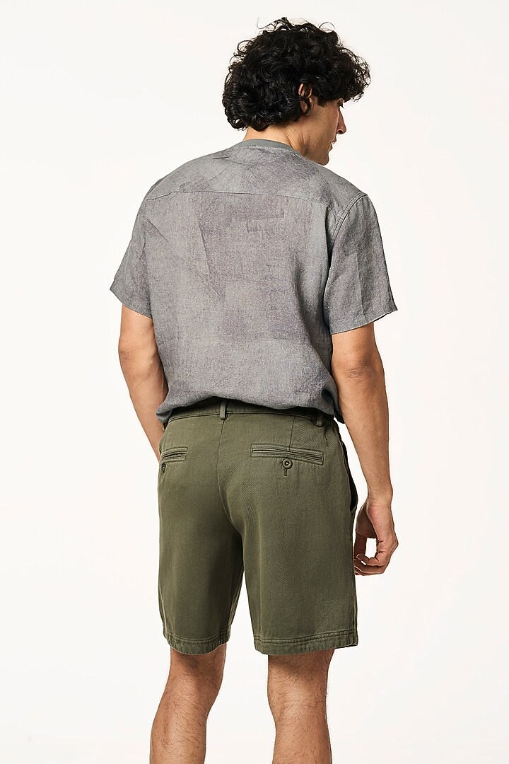 Moss-Color Organic Khadi Cotton Shorts by TERRA LUNA at Pernia's Pop Up Shop