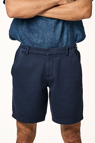 Navy Blue Organic Khadi Cotton Shorts by TERRA LUNA