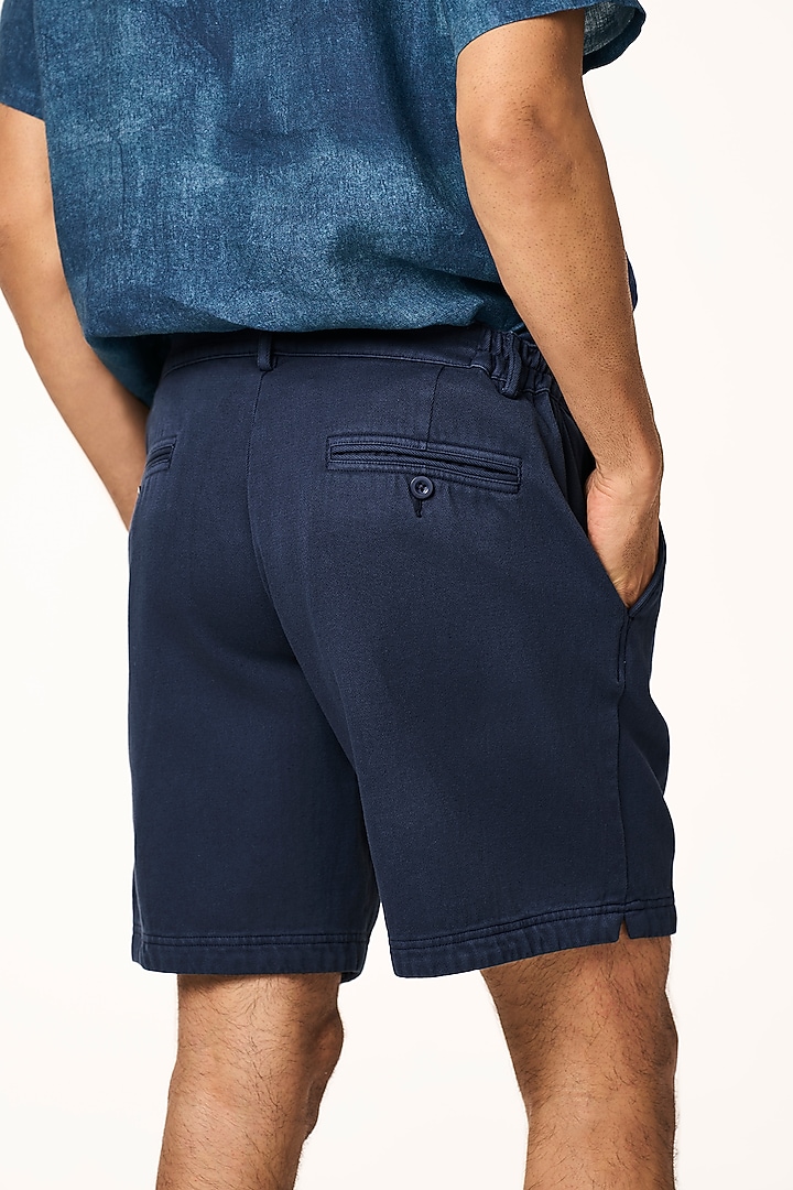 Navy Blue Organic Khadi Cotton Shorts by TERRA LUNA at Pernia's Pop Up Shop