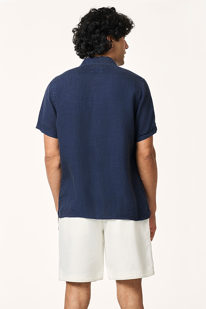 Navy Blue Linen Summer Shirt by TERRA LUNA at Pernia's Pop Up Shop