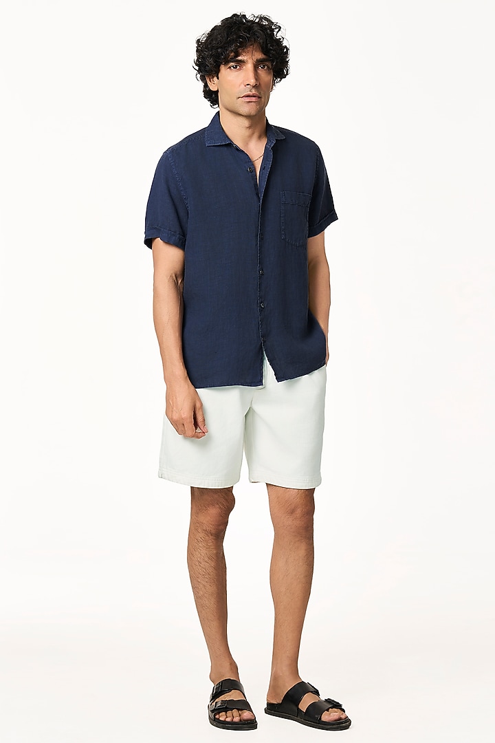 Navy Blue Linen Summer Shirt by TERRA LUNA at Pernia's Pop Up Shop