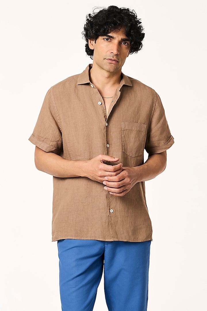 Toffee-Colored Linen Shirt by TERRA LUNA